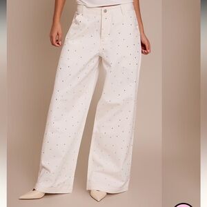 ⚜️ PrettyLittleThing Cream Ivory Denim Wide Leg Pants